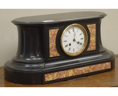 Victorian black slate and marble mantle clock, 'Japy Freres' twin train movement striking on bell, W46cm   Condition Report  