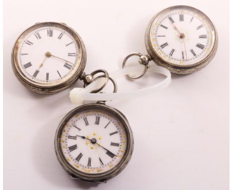 Three late 19th century Swiss silver and enamel pocket watches stamped 935   Condition Report   Click here for further images