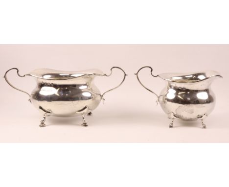 Silver sugar basin and matching milk jug by Stewart Dawson & Co Ltd Birmingham 1913 approx 9oz   Condition Report   Click her