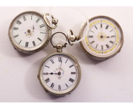 Three late 19th century Swiss silver and enamel pocket watches stamped 935 and 800   Condition Report   Click here for furthe