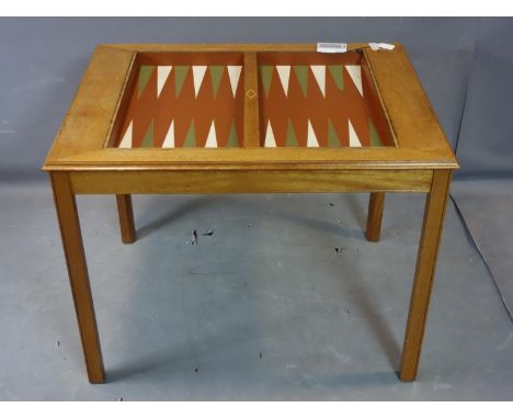 A 20th century satinwood backgammon table, with pieces and dice 