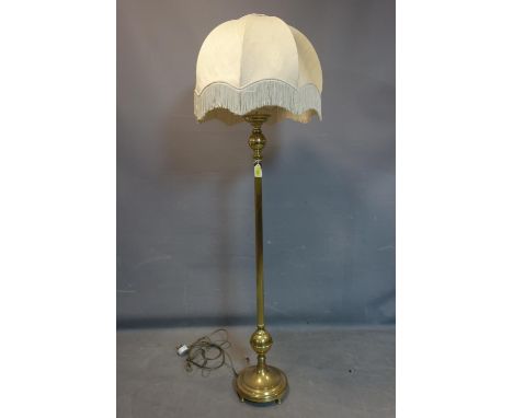 A 20th century brass standard lamp, with shade, H.140cm 