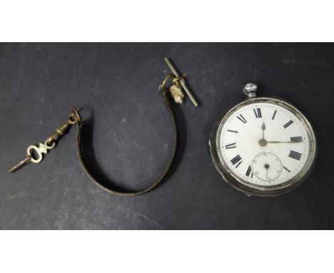 A silver open face pocket watch, Chester 1902, white Roman dial, seconds subsidiary dial at 6, engine worked case with vacant