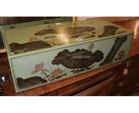 A Chinese green lacquer trunk, W.87cm
