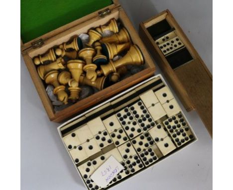 Two sets of dominoes and a Staunton pattern chess set