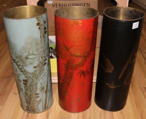 Three Chinese lacquered metal stick or umbrella stands