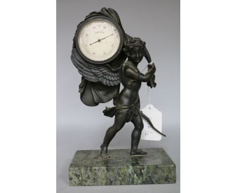 Spelter figure, desk barometer