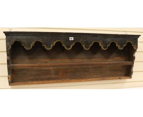 An Indian part painted hardwood wall shelf, W.112cm