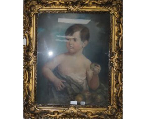 Lafayette, pastel, Study of a boy holding an apple, 69 x 54cm, ornate carved wood frame