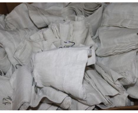 A pair of beige fabric curtains, drop 6ft 8in. W.5ft 6in. and a matching pair, Drop 7ft 4in. W.3ft