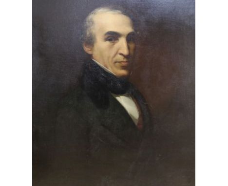 19th century English School, oil on canvas, Portrait of a gentleman, indistinctly signed, 81 x 65cm, unframed