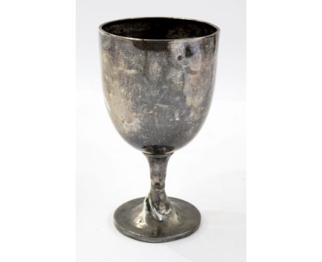 Silver goblet on circular foot, 13cm high and glass trinket pot with repousse silver top (2) 