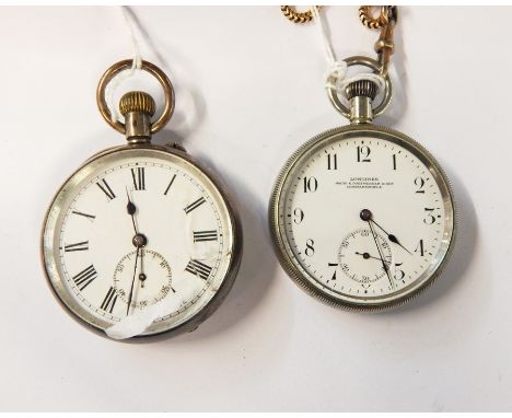 Longines plated pocket watch, button winding, inscribed "Longines" "Nacib K. Djezvedjian & Son, Constantinople" and another s