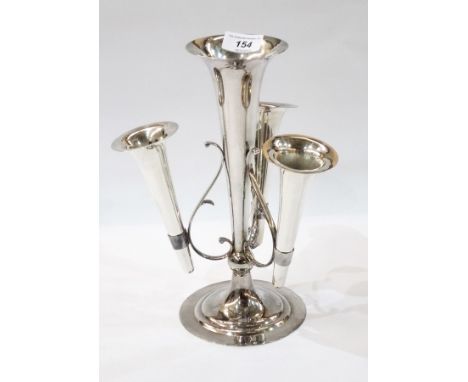 Pair Sheffield plated candlesticks with tapering columns, on circular base, decorated in floral patterns (worn) with epergne 