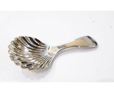 George IV silver 'fiddle' pattern caddy spoon with shell pattern bowl, by T Bartie, Edinburgh 1824, 1oz approx. 