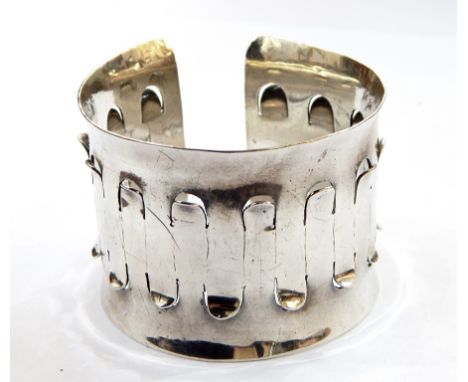 1960's designer silver-coloured metal open bangle by Maughan Harvey (silversmith and goldsmith who studied under George and H