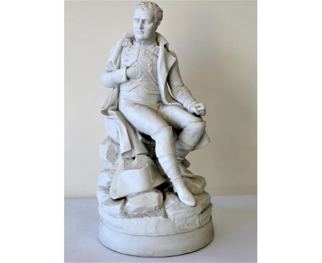 19th century Parian figure of Napoleon seated on a rocky plinth, 36cm high.Condition report:Unmarked. Firing crack to shoulde