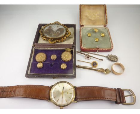 Gent's Tissot Seastar Seven automatic watch, rolled gold, 9ct gold band ring, a Victorian brooch, various gold and other pins