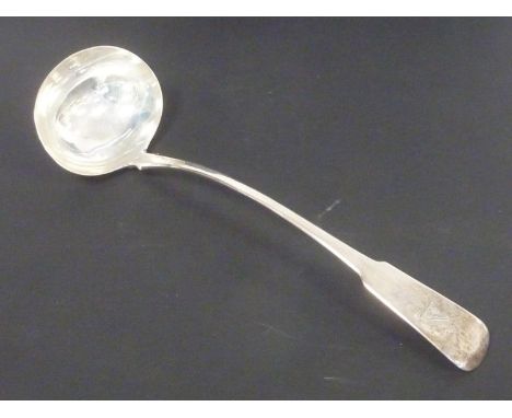 Silver soup ladle, fiddle pattern, crested, by John Lias 1814. 