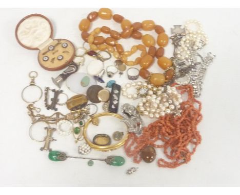 Coral bead necklace, a Victorian gilt bangle, various beads and other items.&nbsp;&nbsp; 