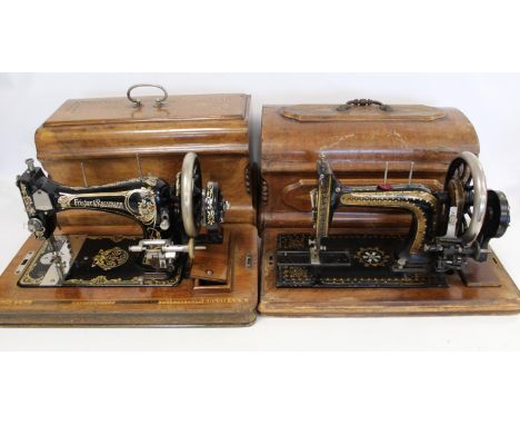 Two late 19th/early 20th century manual sewing machines by Frister &amp; Rossmann, the other unnamed.&nbsp; (2). 