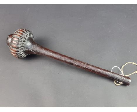 Ethnographica: a Fijian throwing club, or 'Ula Tavatava', with multiple tally marks to shaft and chevron carved grip, 41cm lo