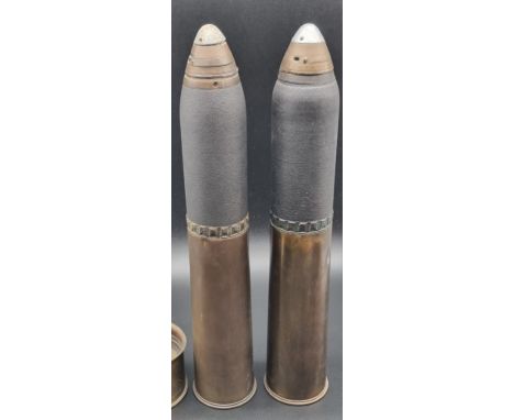 Two WWI British 8 pounder shells and cartridges, dated 1916 and 1917, both inert.