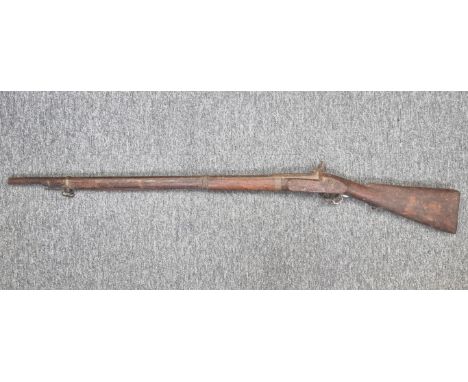 An old tribal percussion muzzle loading musket, overall length 140cm.