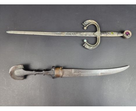 A 19th century Morrocan koummya dagger, with 22cm curved blade; together with a modern dagger. (2)