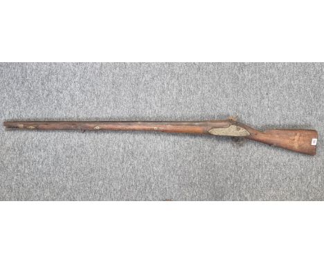 An old tribal percussion muzzle loading musket, overall length 151cm.