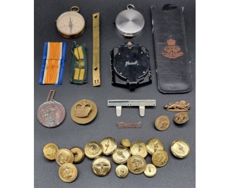 A small quantity of Assmann and other naval buttons; together with a Busch compass; two other compasses; and other items. 