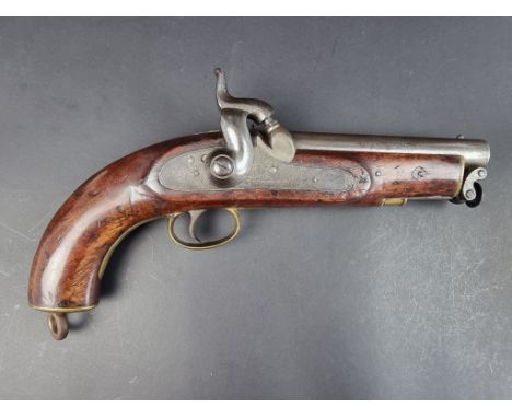 A Victorian Coastguard and Customs percussion pistol,&nbsp;with sighted barrel, the lock plate engraved 'V.R Tower 1849', sta