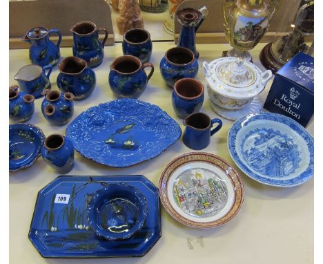  A quantity of Devonshire pottery  , glassware, an Oriental blue and white bowl (af), a wall light, prints by Sharland etc  