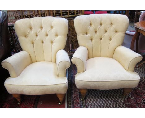  A pair of button back bedroom chairs  , and a walnut Edwardian style occasional table. 