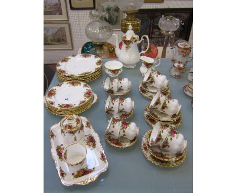  Royal Albert 'Old County Roses' part tea, coffee and dinner service  , to include coffee pot, sugar bowl, milk jug, plates v