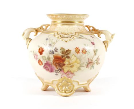 A Royal Worcester pot pourri and cover gilt decorated with floral sprays on a blush ivory ground, shape no. 175, pdcm 1912, h