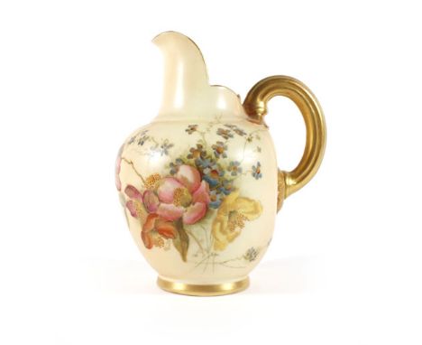 A Royal Worcester jug gilt decorated with wild roses on a blush ivory ground, shape no. 1094, pdcm 1908, h. 12.5 cm No obviou