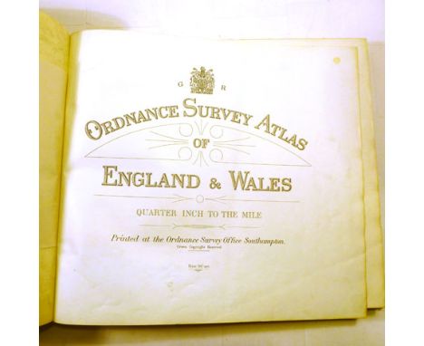 Ordnance Survey Atlas of England & Wales; Scotland, 1924. Landscape folio, half binding, gilt. Linen backed double-page maps 