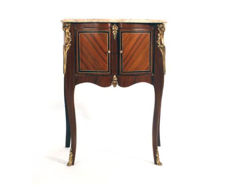 A Louis XVI-style kingwood and gilt metal mounted and marble topped commode on cabriole legs, w. 66 cm Some damage to veneers