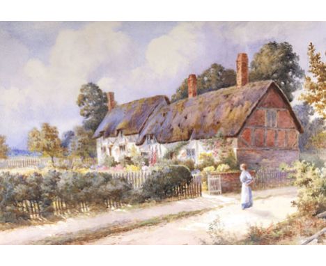 Thomas Noel Smith (fl.1889-1900), Figures by a thatched cottage, signed, watercolour, 30 x 44.5 cm Good