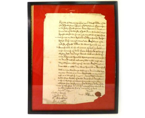 Will and testament of Marcus Walden, Citty of Yorke, (sic) 1695. A4 sized hand-made paper manuscript document signed and seal