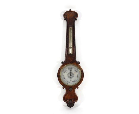 An early Victorian banjo barometer/thermometer with two silvered register plates on a moulded back plate, h. 102 cm  case wit