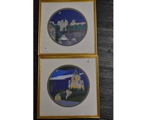 Chas Jacobs, (contemporary), after, a print, Lancaster landscapes, castle and memorial, circular, 31  x 31cm, mounted framed 