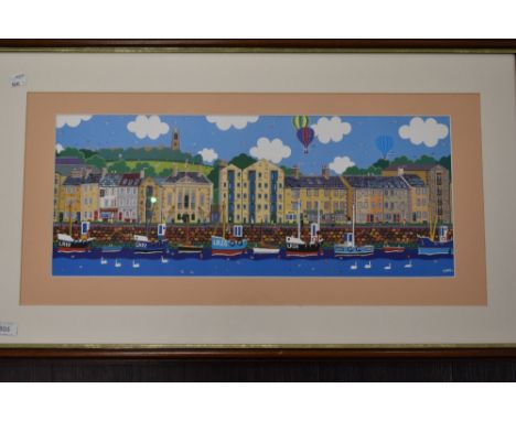 Chas Jacobs, (contemporary), after, a print, Lancaster Quay, 22 x 55cm, mounted framed and glazed, 46 x 80cm