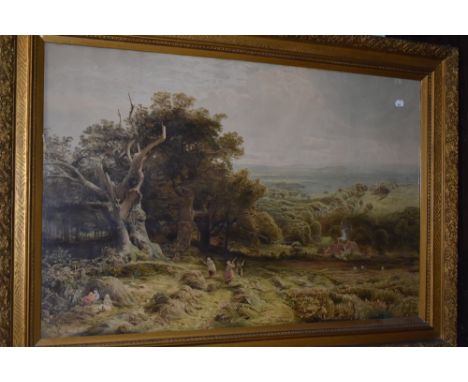 (20th century), after, a print, country landscape, 63 x 98cm, gilt plaster framed and glazed, 81 x 116cm