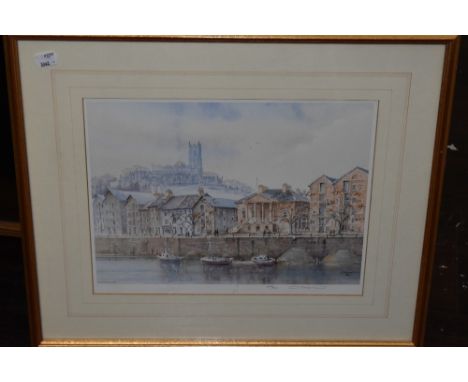 Mario Ottonello. (1929-2012), after, a Ltd Ed print, Lancaster Quay, signed and num 492/500, 28 x 35cm, mounted framed and gl