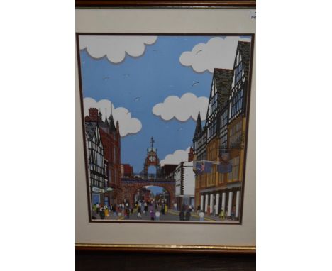 Chas Jacobs, (contemporary), after, a print, Eastgate Chester, dated 1996, 47 x 36cm, mounted framed and glazed, 64 x 54cm
