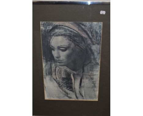 (20th century), a print, portrait study, dated 1968, 48 x 31cm, mounted framed and glazed, 72 x 52cm