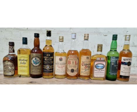 10 bottles of assorted scotch whisky to include Isle of Skye blended 8, Cameron Brig, Glen Rosie, B L, Ballantrae, Highland B