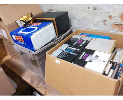 A quantity of reel to reel tapes and various speaker units.  